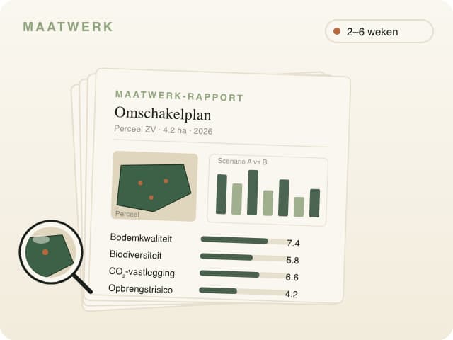 Maatwerk — gelaagd rapport met kaarten, grafieken en analyses